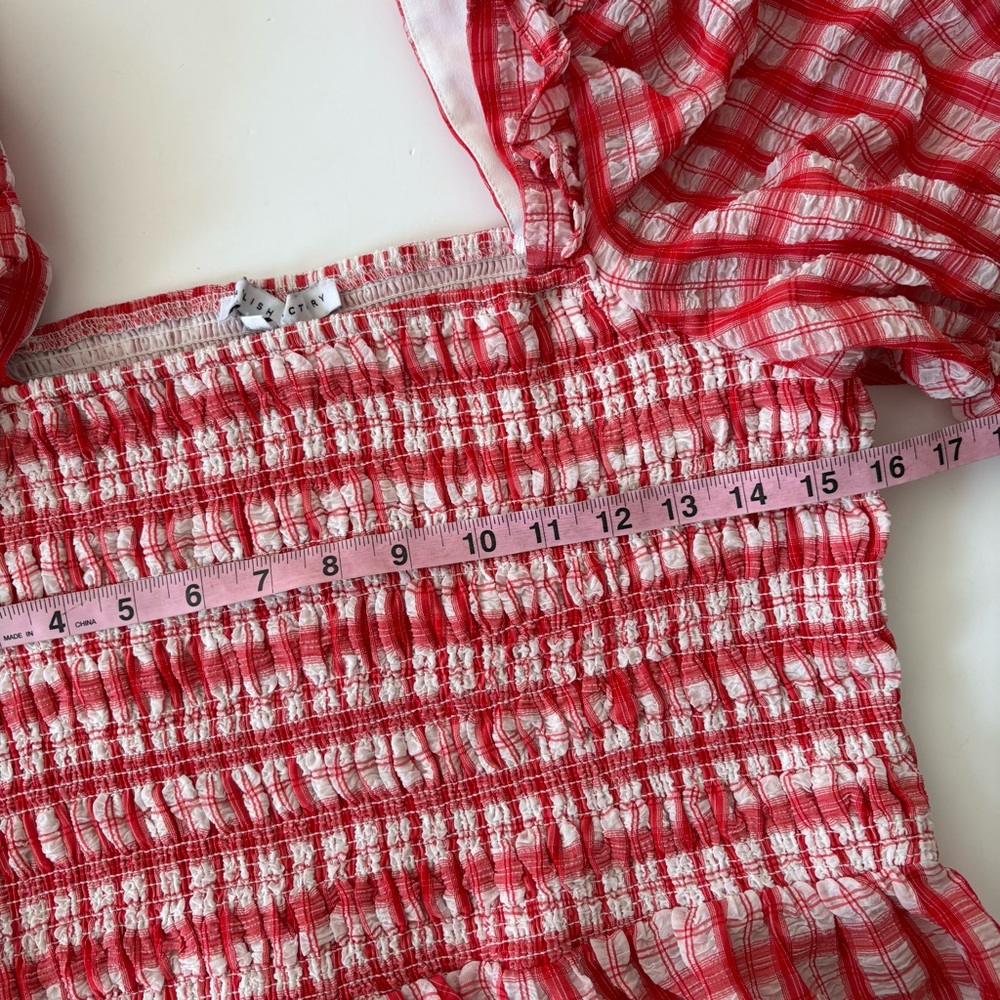 Tuckernuck || English Factory Smocked Top + Ruffled Mini Skirt Set Red Check M - Picture 7 of 9